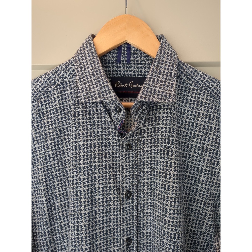Robert Graham Modern Americana Men's TAILORED Flip‎ Cuff Blue Check Shirt Large - Picture 2 of 13